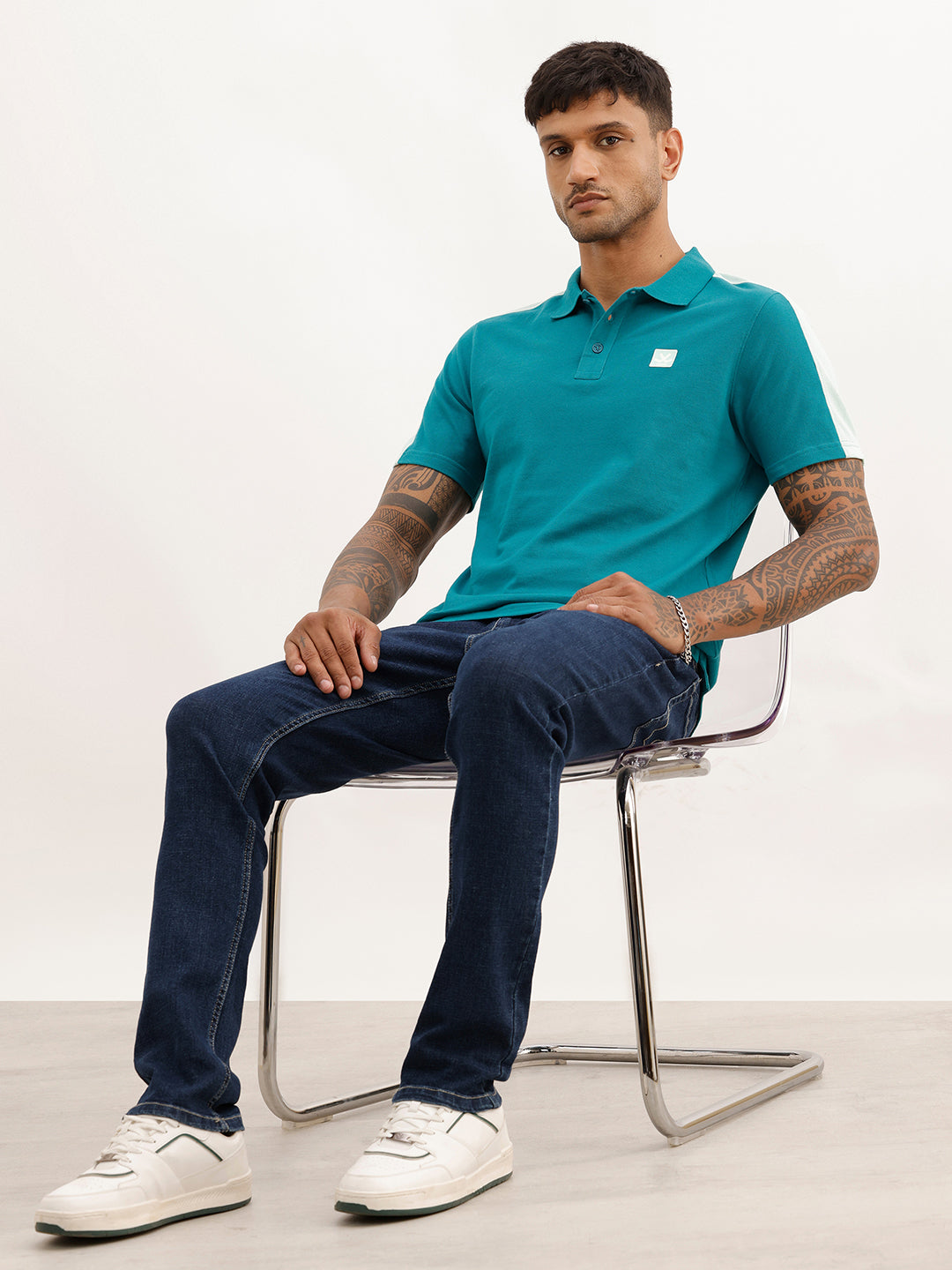 Classic Contrast Sleeves Polo T-Shirt | Teal | WWTS226F