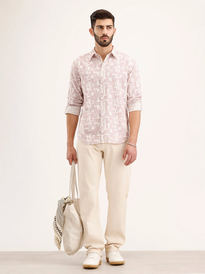 Textured Slim Fit AOP Shirt | Pink