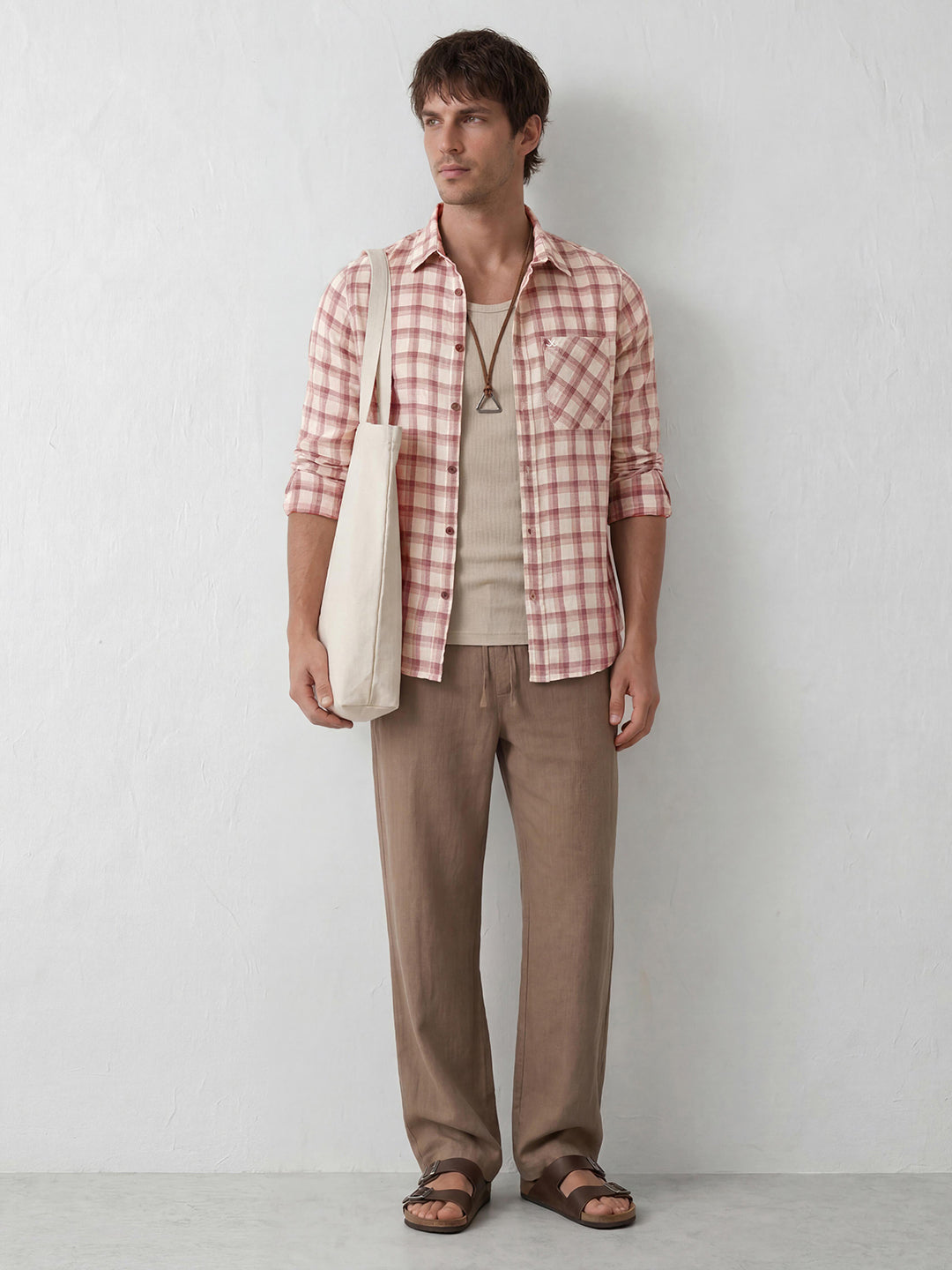 Classic Slim Fit Checkered Shirt | Brown