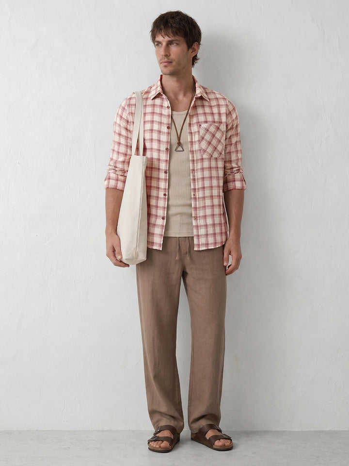 Classic Slim Fit Checkered Shirt | Brown