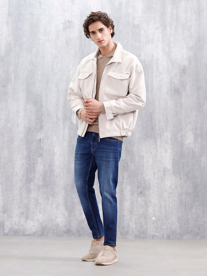 Men Casual Skinny Crop Jeans | Dark Stone