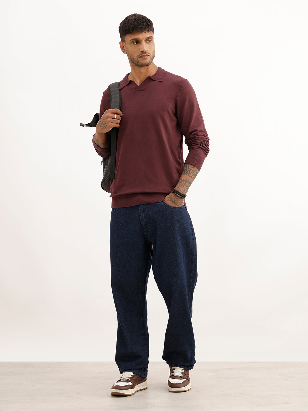 Solid Slim Fit Full Sleeve Polo T-Shirt | Wine | WPT02FSSL1627S