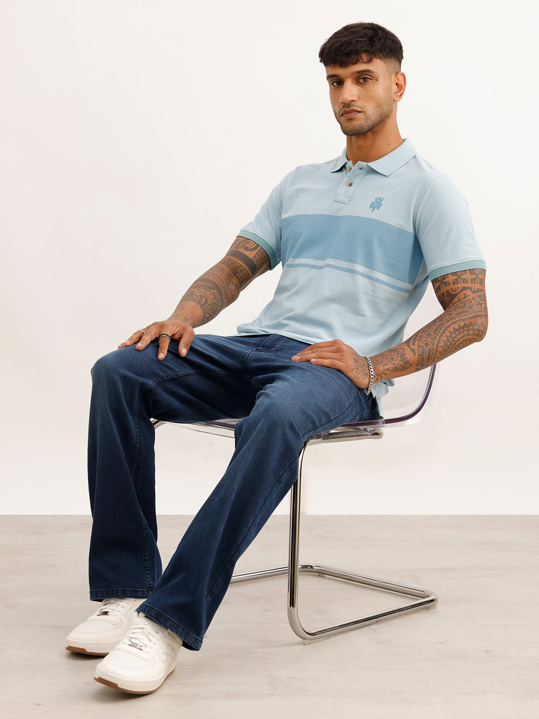 Regular Fit Placement Printed Polo T-Shirt | Blue