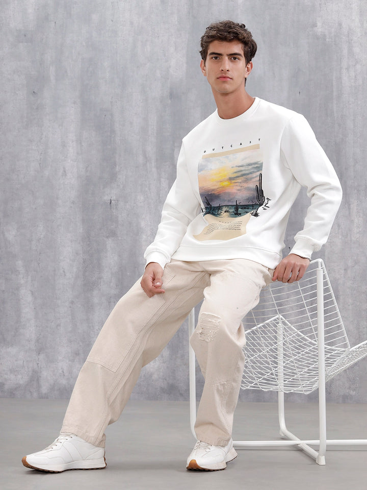 Men's Casual Graphic Printed Sweatshirt | White