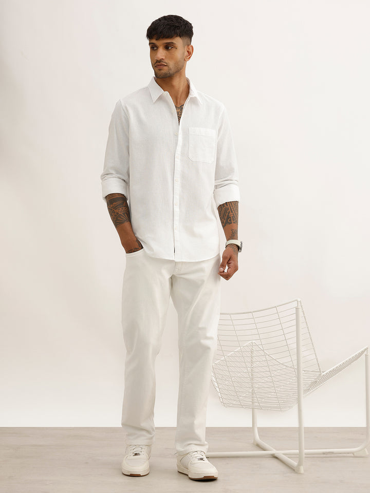 Solid Slim Fit Textured Shirt | White