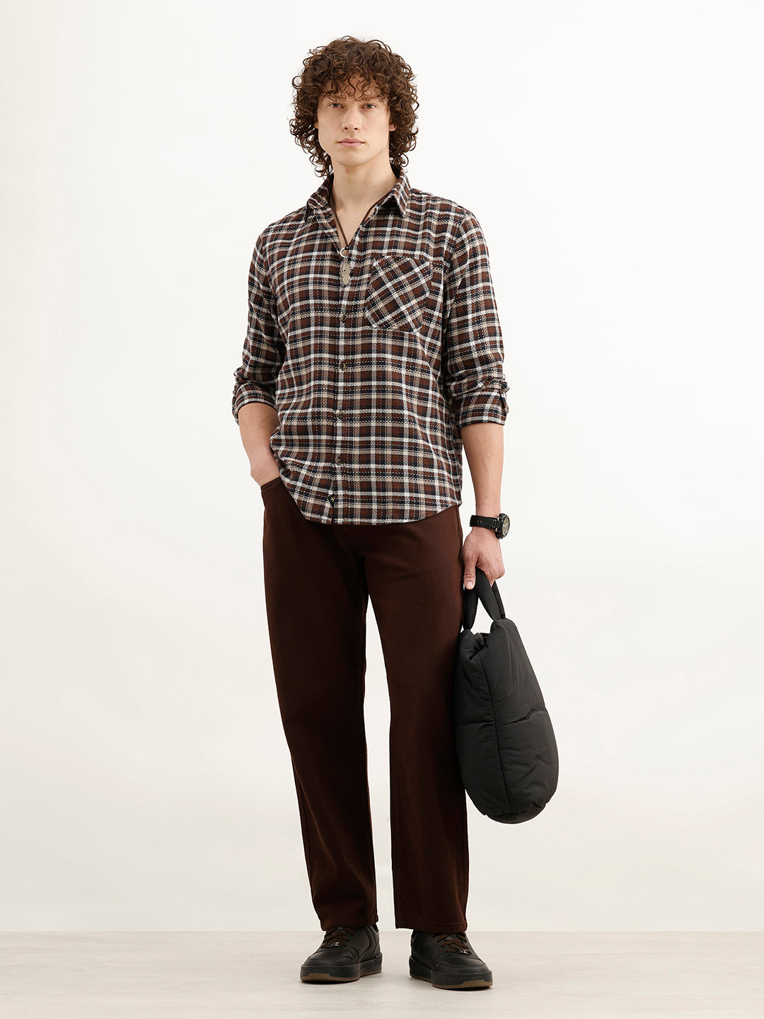 Regular Fit Checkered Shirt | Brown