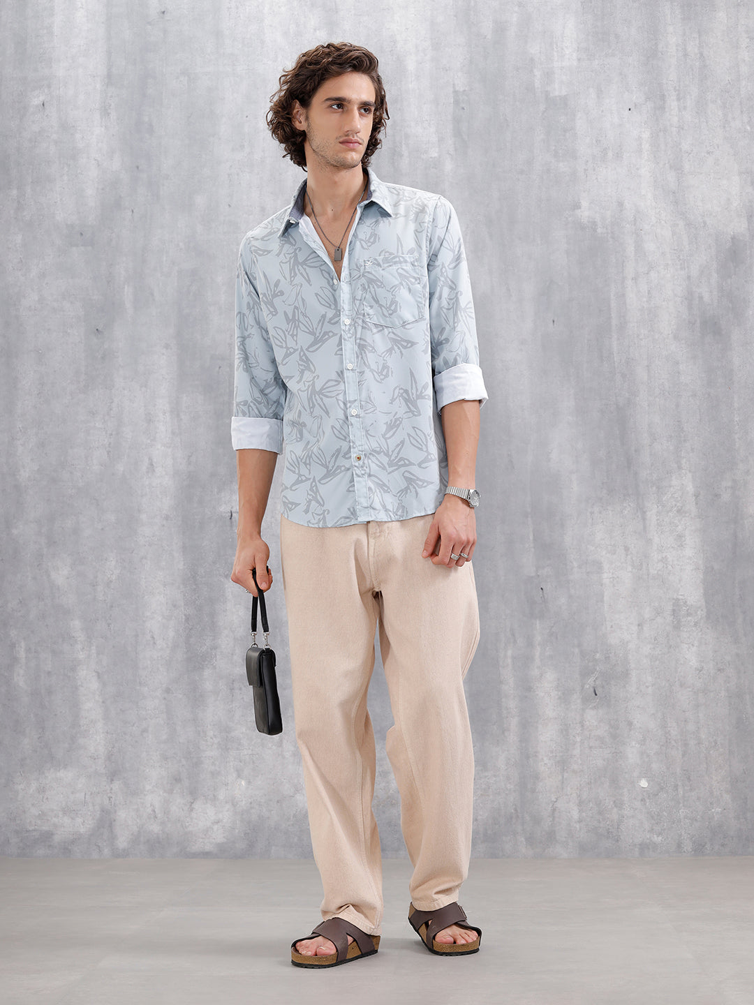 Abstract Floral Printed Slim Fit Shirt | Blue
