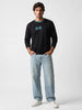 Contrast Collar Full Sleeve T-Shirt | Black