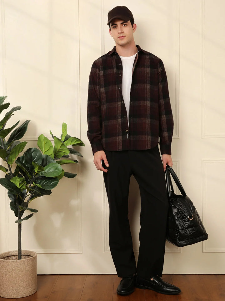 Red Blend Checked Cotton Shirt