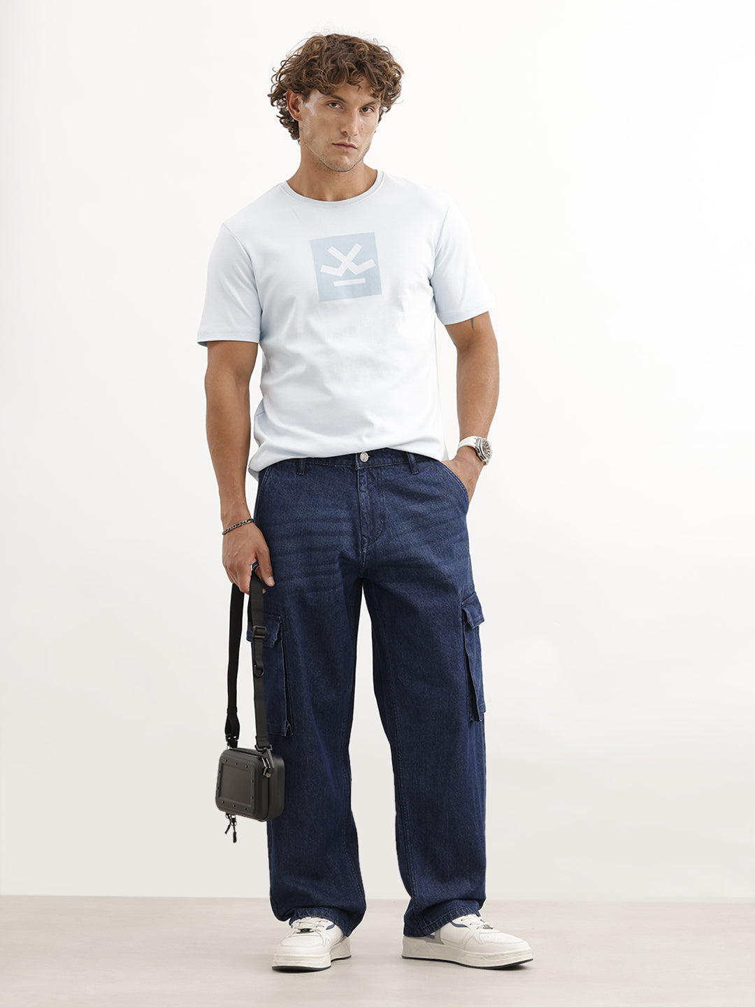 Faded Loose Fit Denim Cargo | Dark Blue
