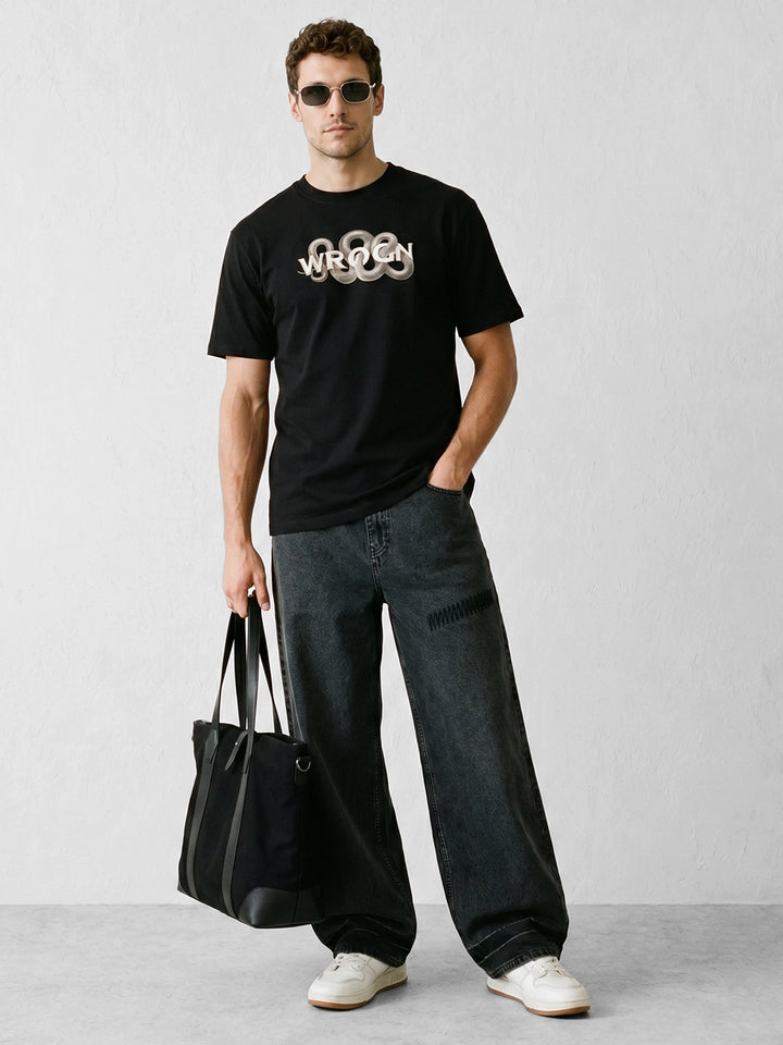 Classic Oversized Placement Printed T-Shirt | Black
