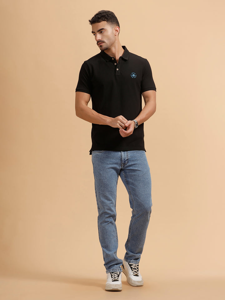 Wrogn Crest Print Polo T-Shirt | Black