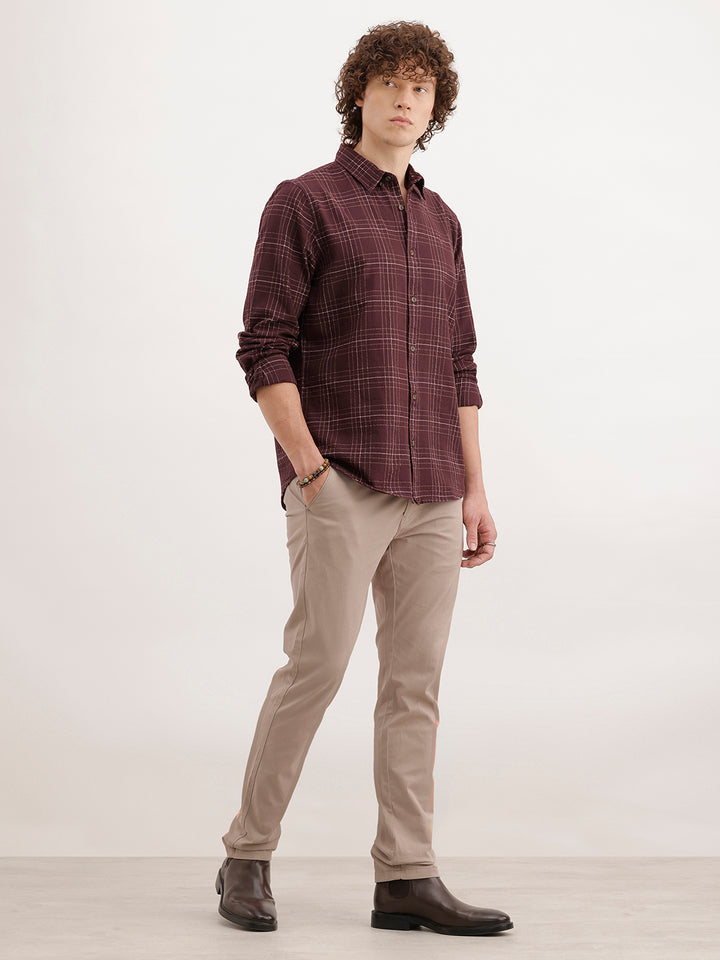 Slim Fit Checkered Shirt  | Brown
