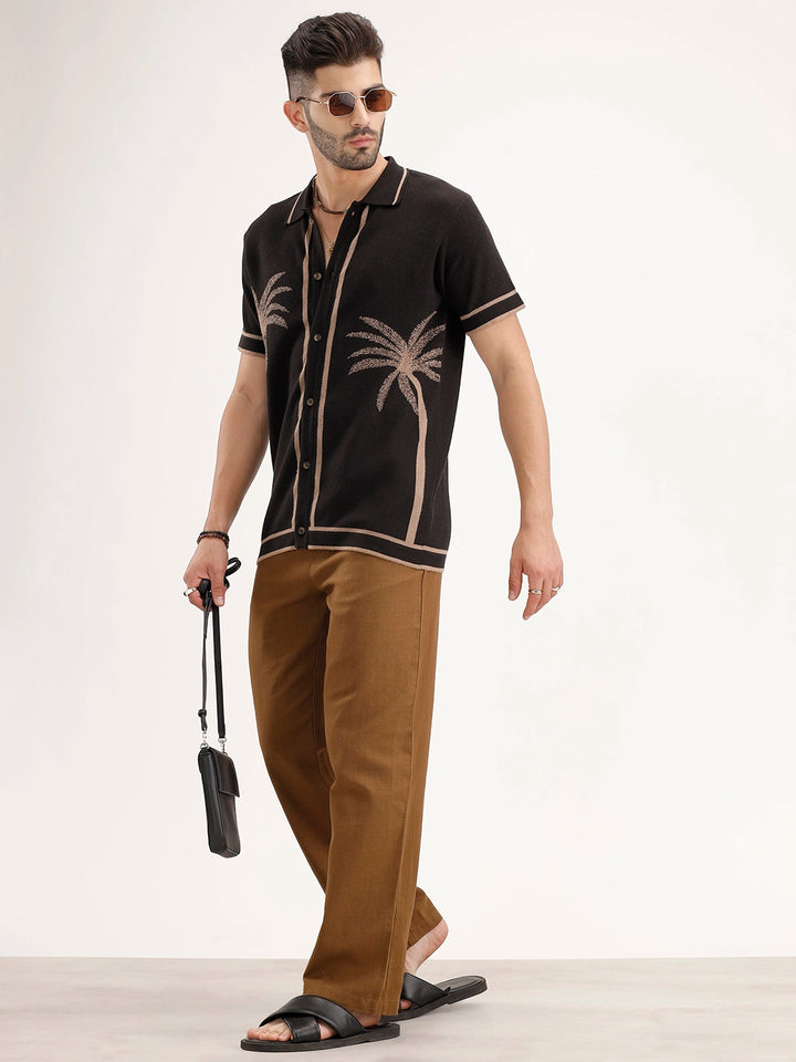 Slim Fit Jacquard Resort Collar Shirt | Black