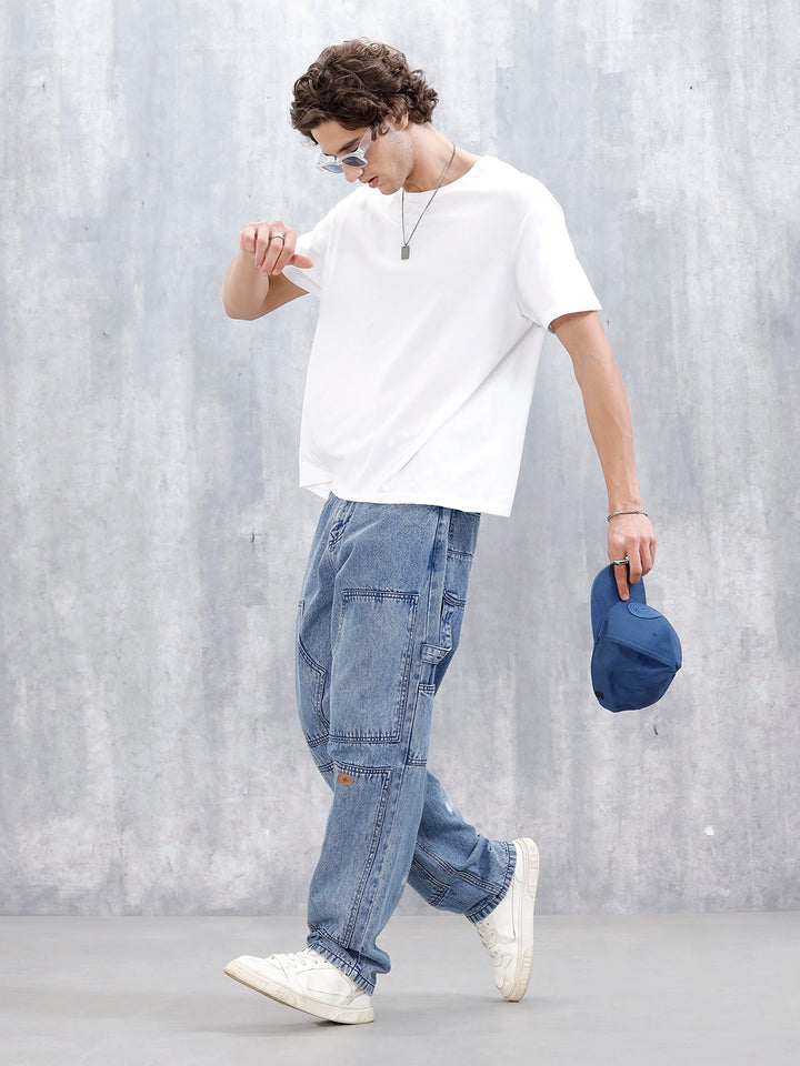 Men's Casual Loose Fit Carpenter Jeans | Med Stone