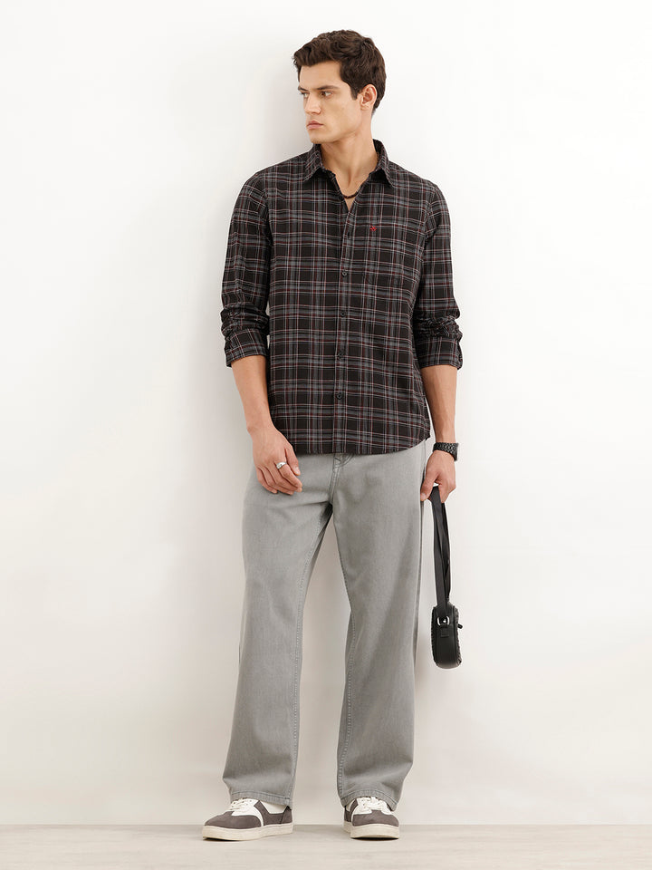Classic Slim Fit Checkered Shirt  | Black