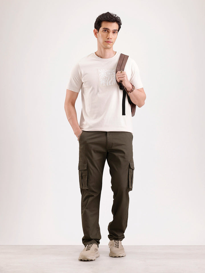 Solid Straight Fit Cargo Trouser   |  Olive