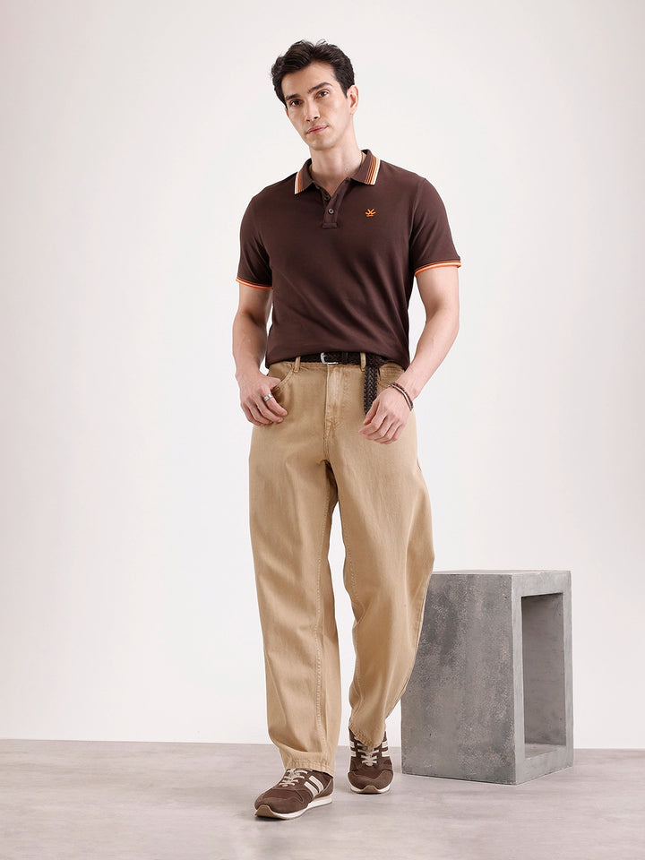 Tipping Collar Polo T-Shirt   |  Brown