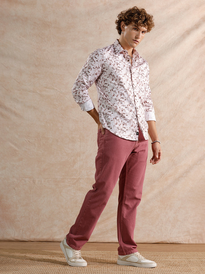 Casual Heavy Fade Relaxed Fit Jeans | Maroon