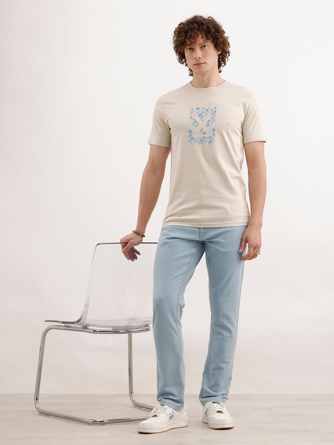 Slim Fit HD Printed T-Shirt  | Beige