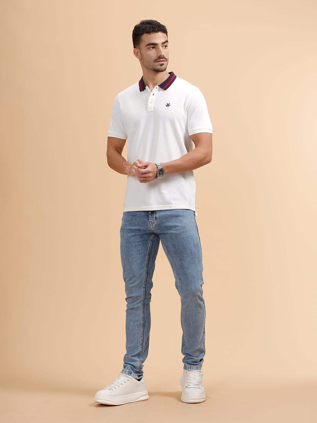 Contrast Details Regular Fit Polo T-Shirt | White