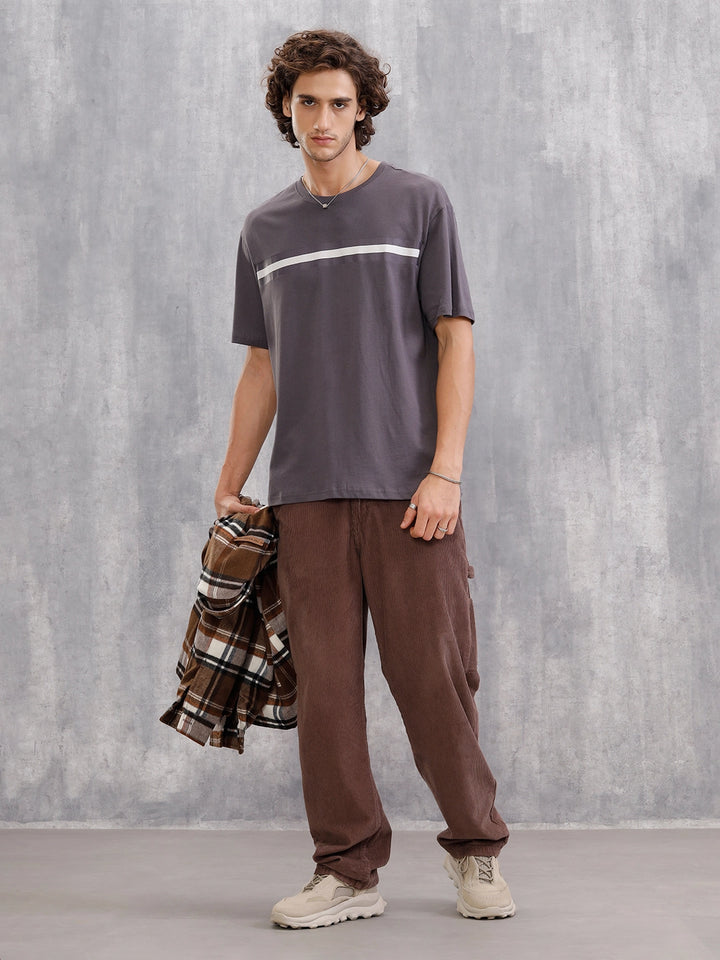 Front Striper Print Tee | Grey