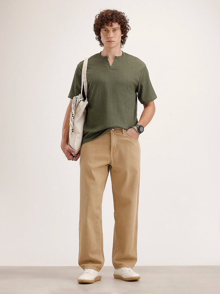 Comfort Fit Textured T-Shirt | Olive