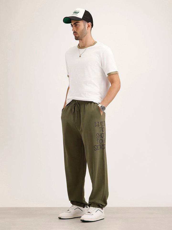 Oversized Fit Placement Printed Jogger | Olive