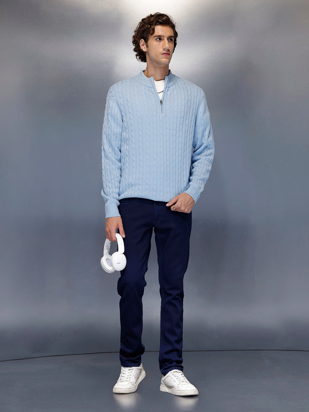 Men’s solidslim-fit casual chinos | Blue