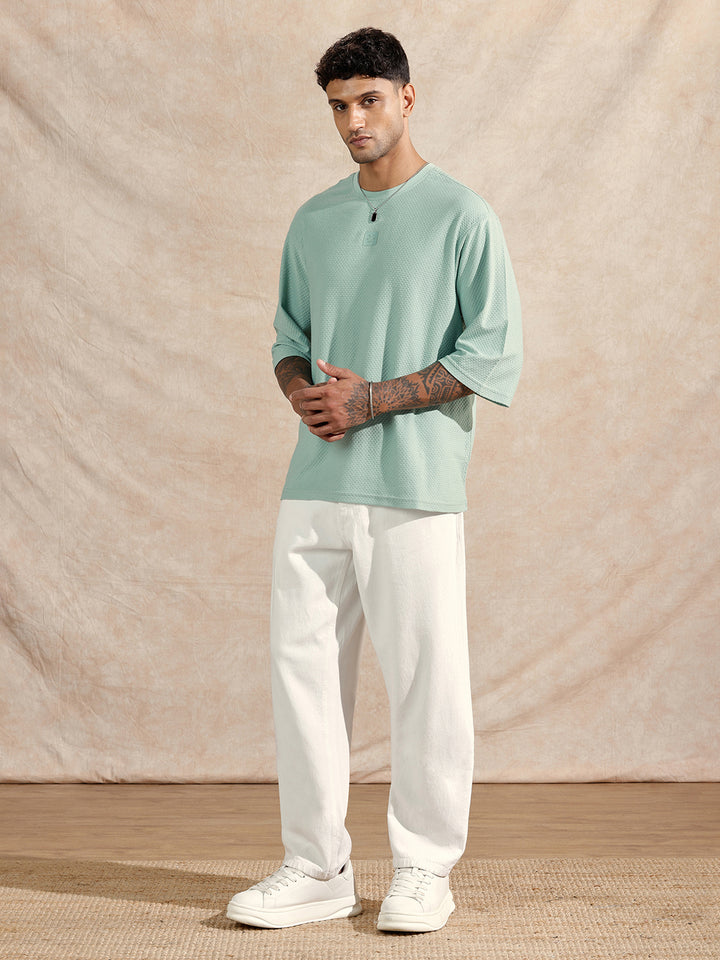3/4th Sleeve Textured T-Shirt | Green