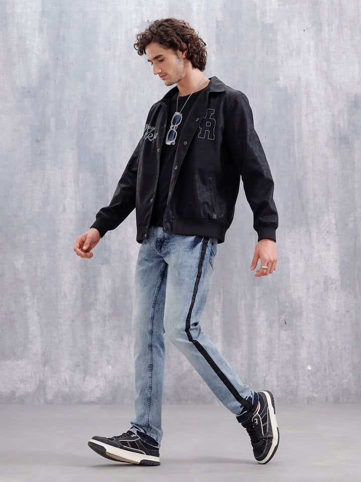 Straight Fit Statement Side Seam Print Jeans | Med Stone