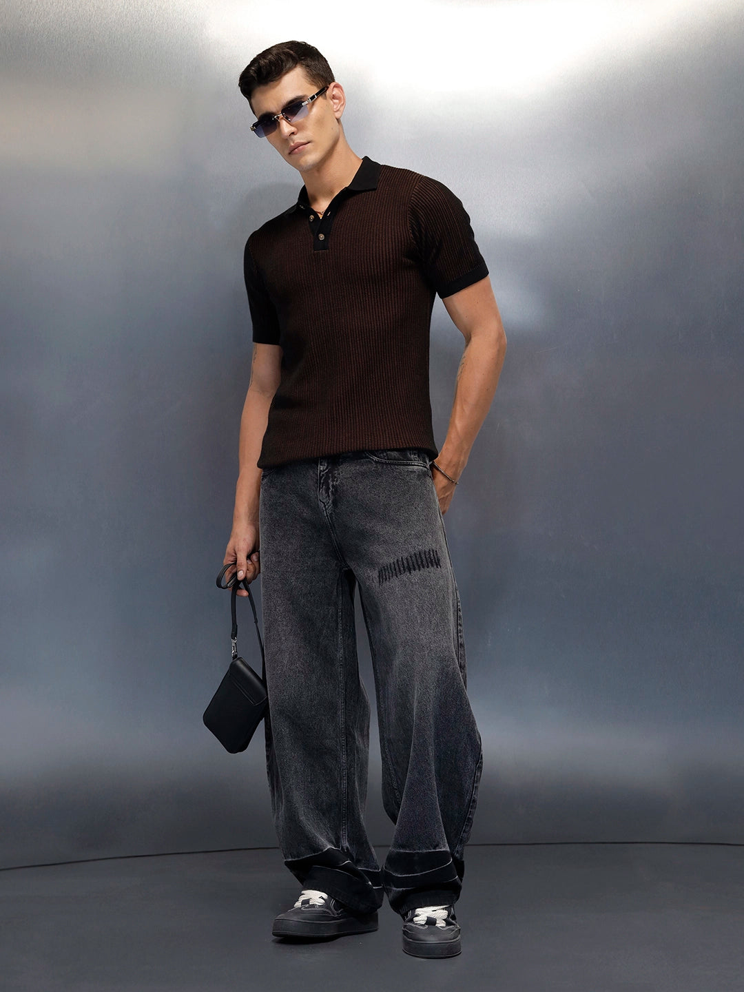 Men's Baloon fit jeans with details  | Dark Grey