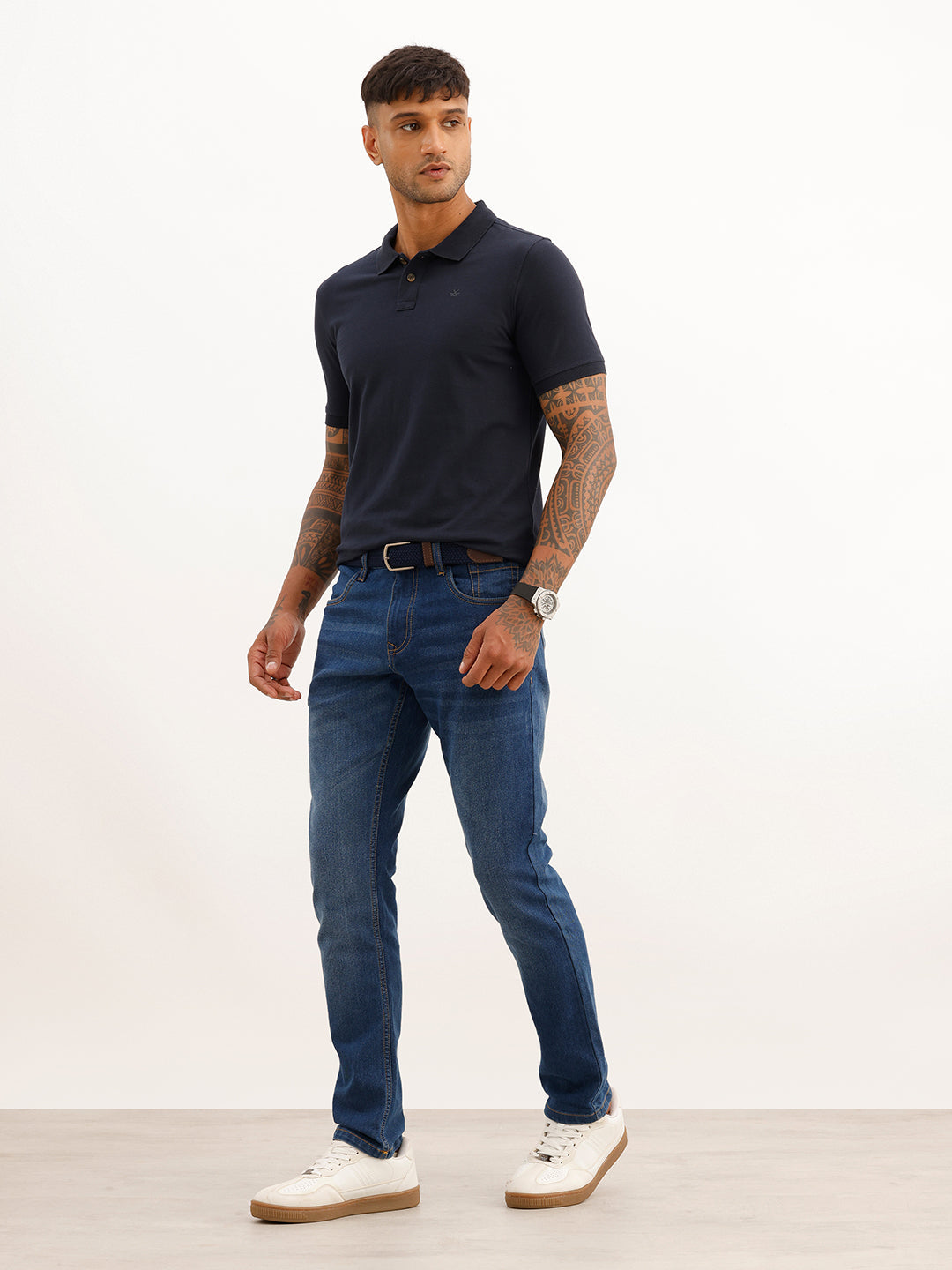 Solid Slim Fit Polo T-Shirt | Navy Blue