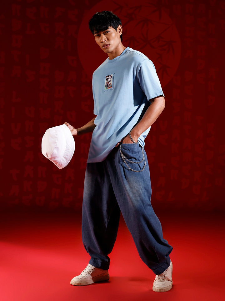 Oversized Tee Tee with Front Patch Appliqué | Blue