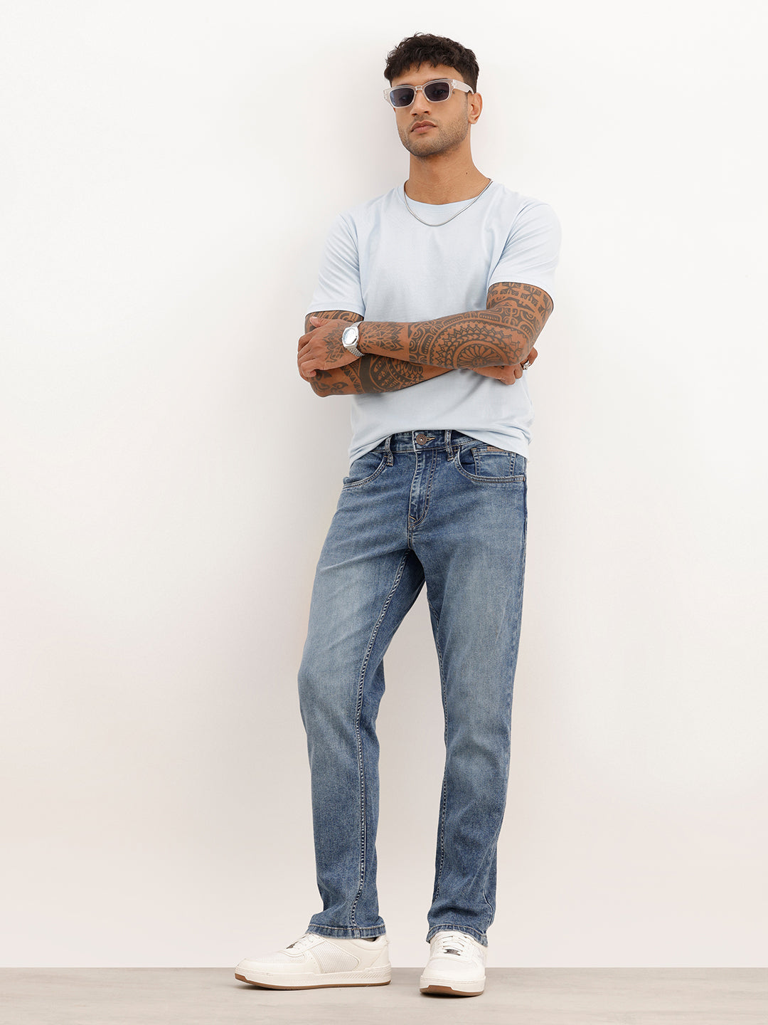 Straight Fit Washed Denim Cargo | Light Blue