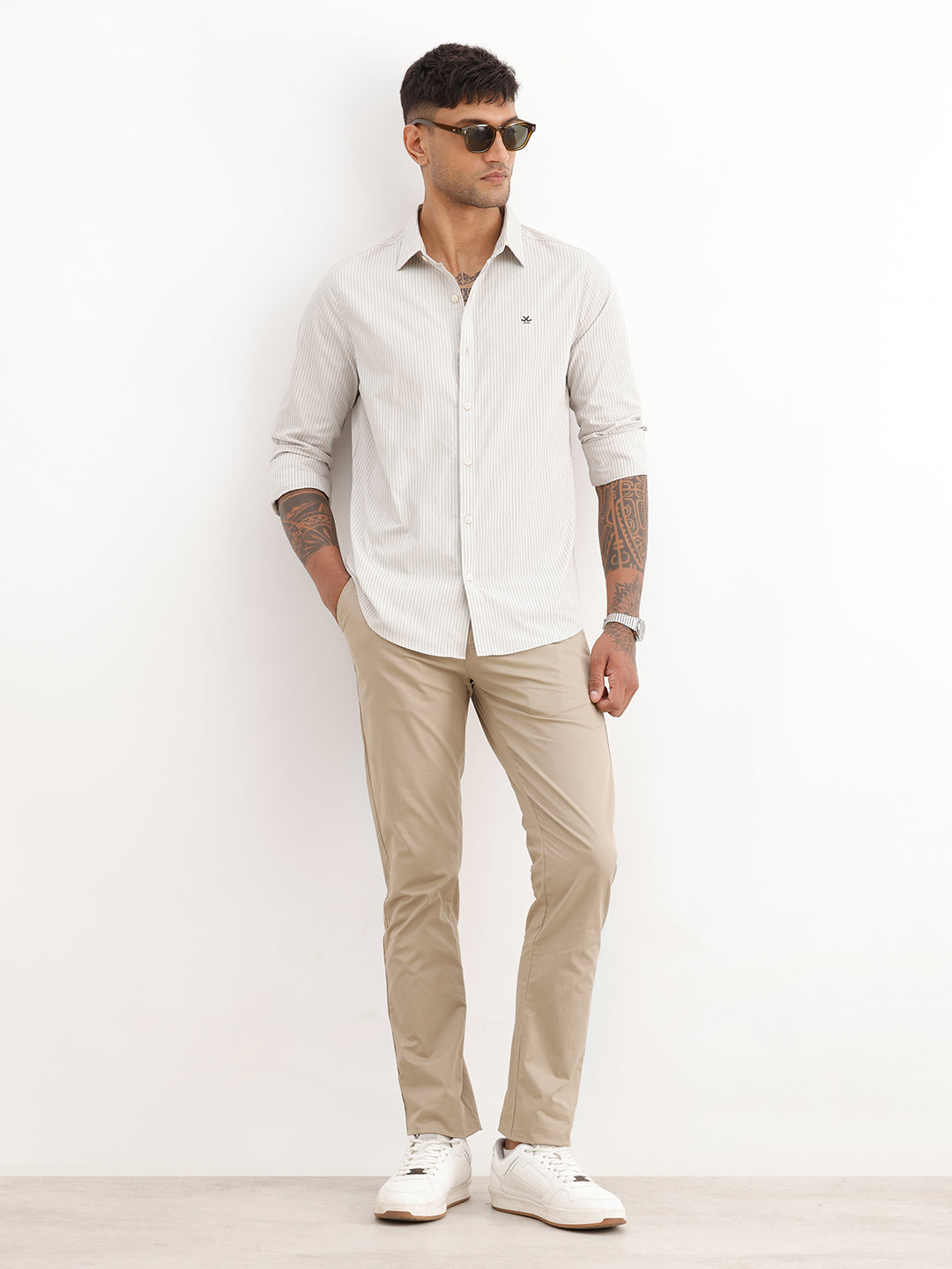 Classic Striped Full Sleeve Shirt | Beige