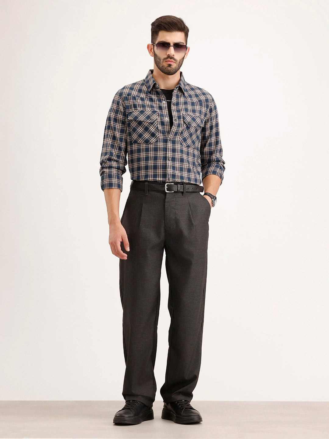 Loose Fit Pleated Trouser | Grey