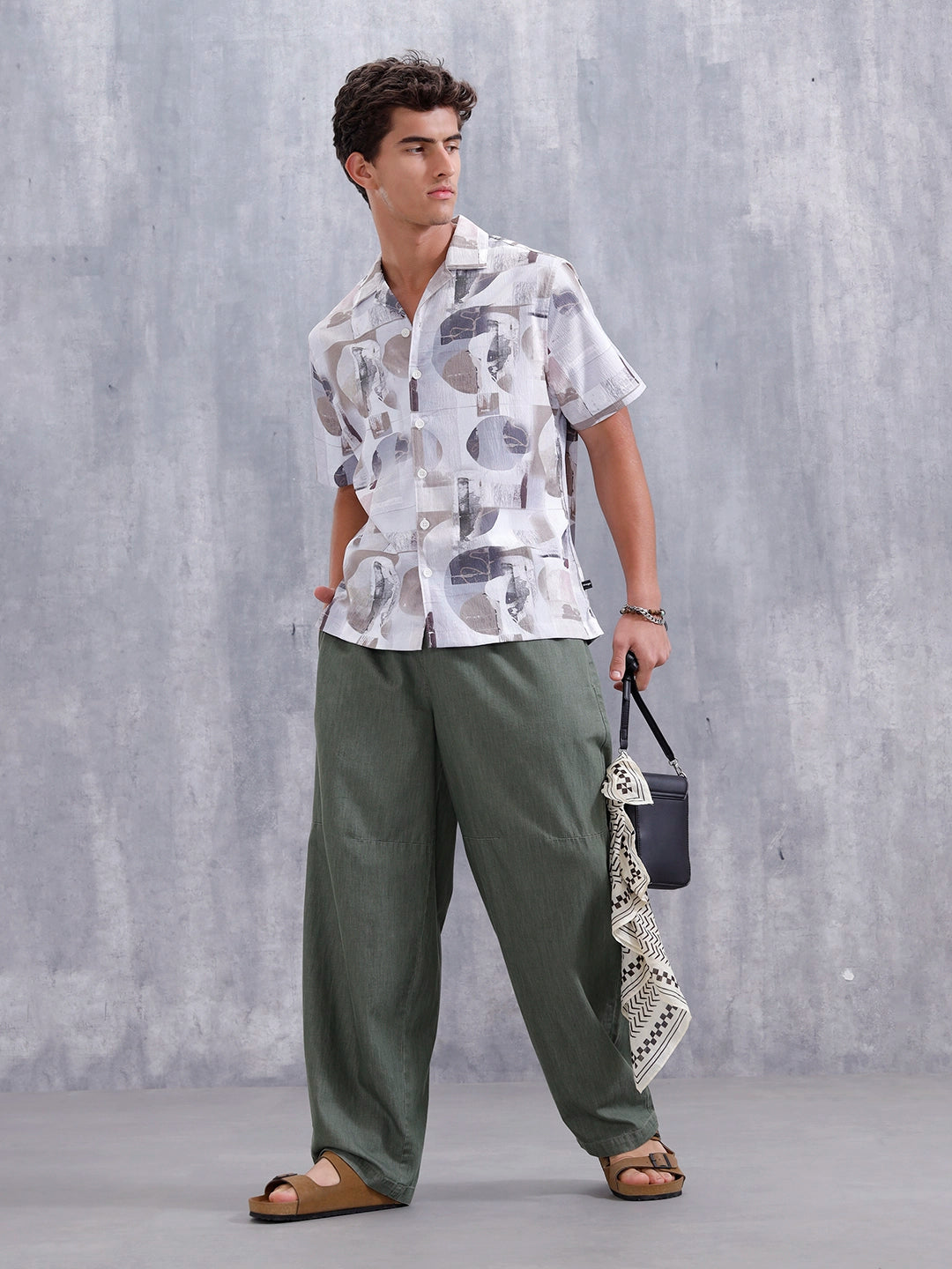 Abstract Aop Printed Comfort Fit Resort Collar Shirt | Grey