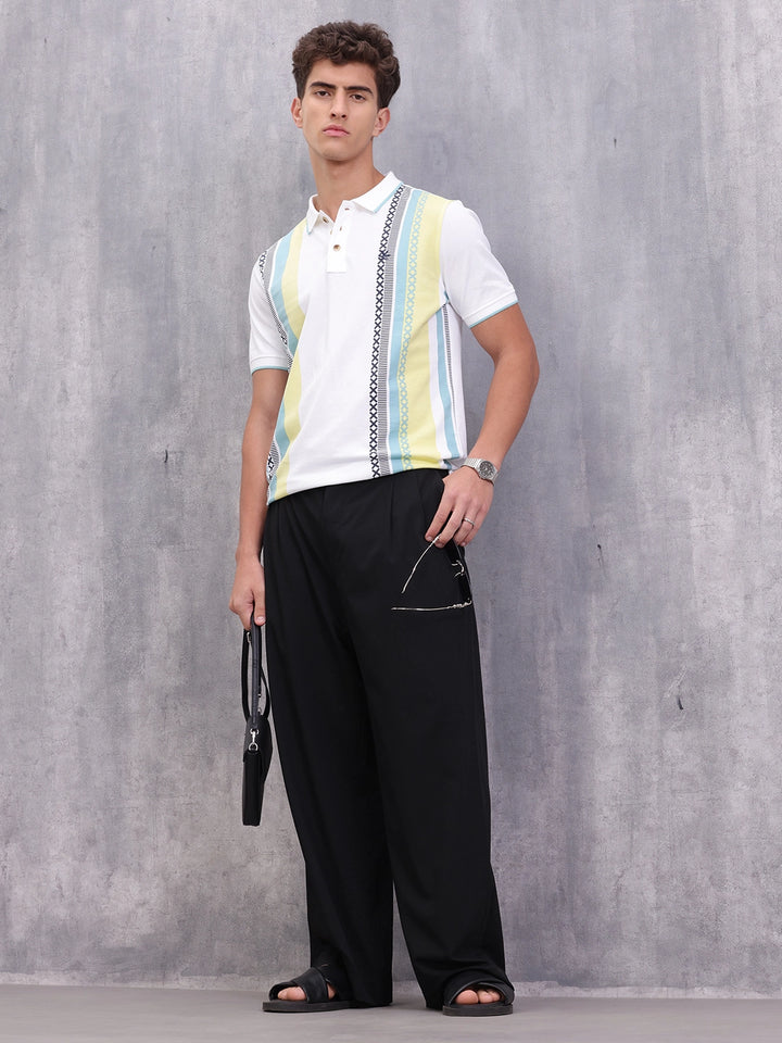 Embroidered Look Polo T-Shirt | White