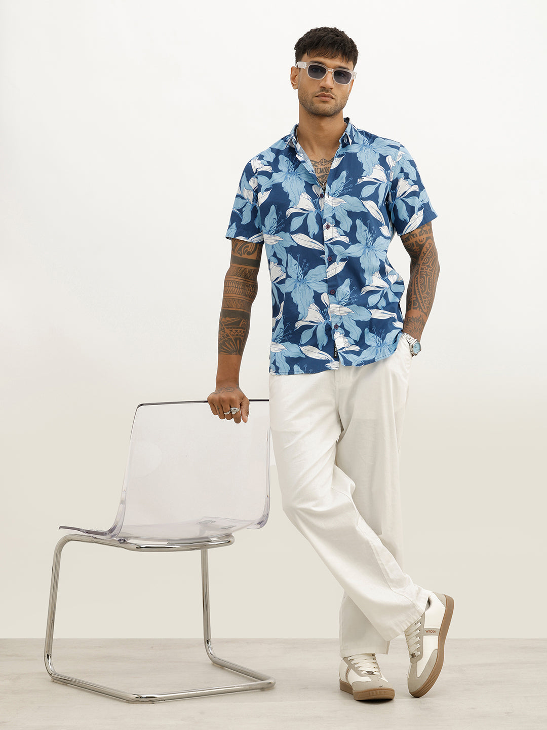 Classic Slim Fit AOP Shirt | Blue