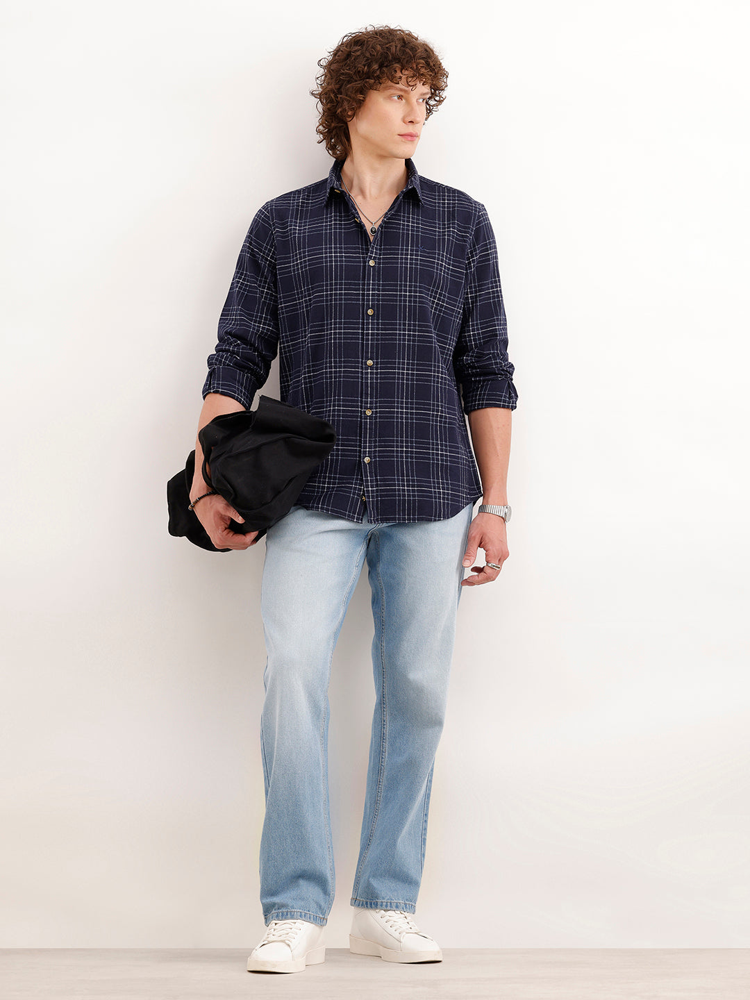 Slim Fit Checkered Shirt  | Navy Blue