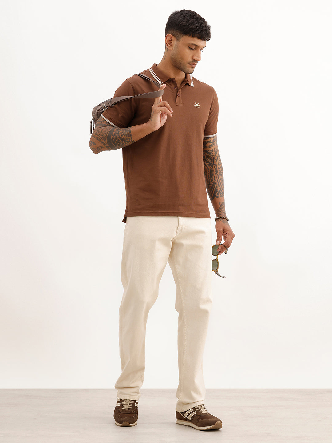 Solid Tipping Collar Polo T-Shirt | Brown | WWTS353F