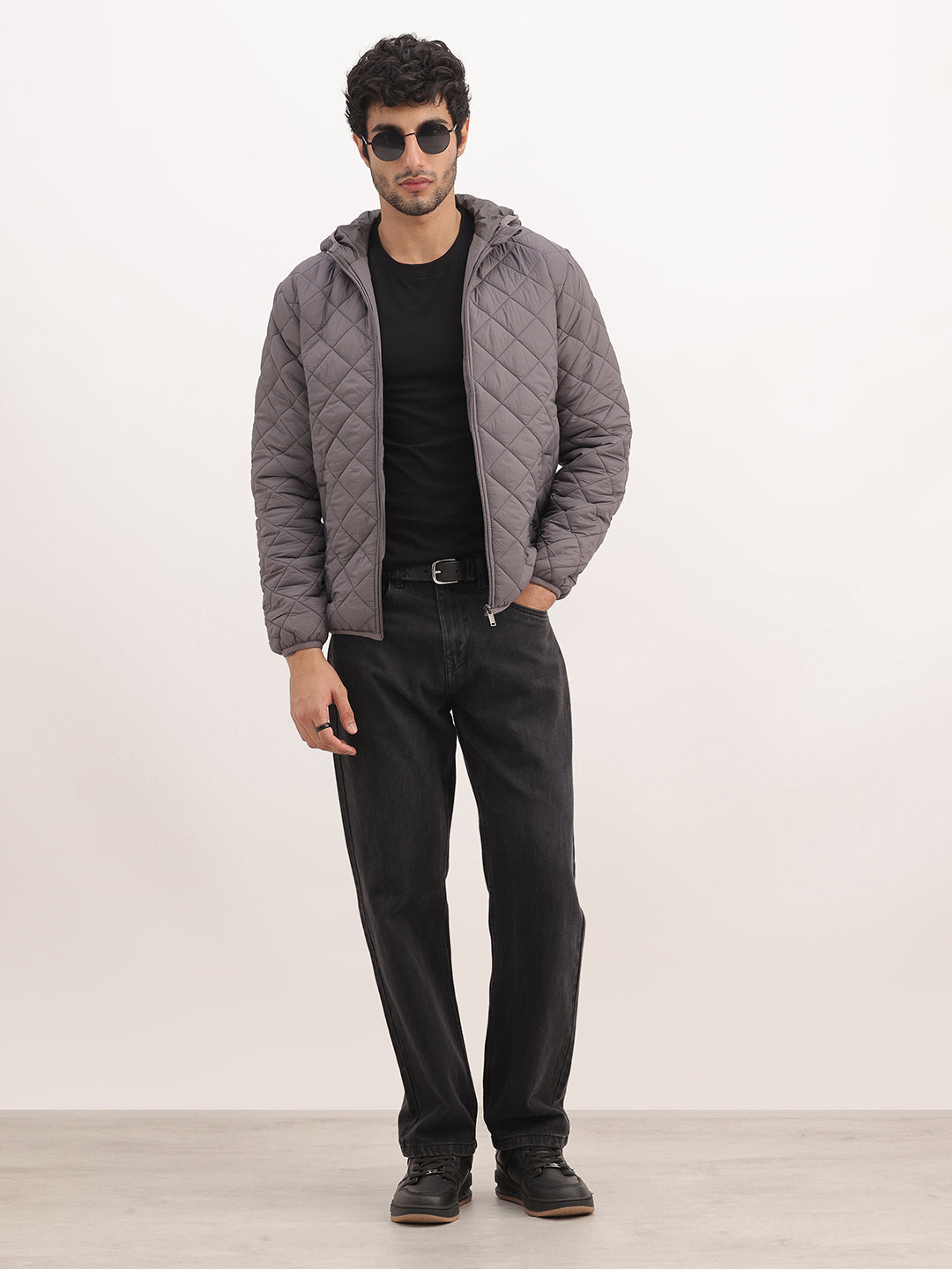 Solid Regular Fit Puffer Jacket | Grey