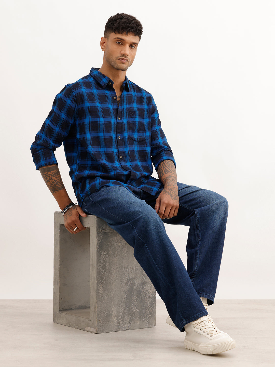 Classic Regular Fit Checkered Shirt | Blue