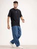 Oversized Embrodered Patch Detail T-Shirt | Black
