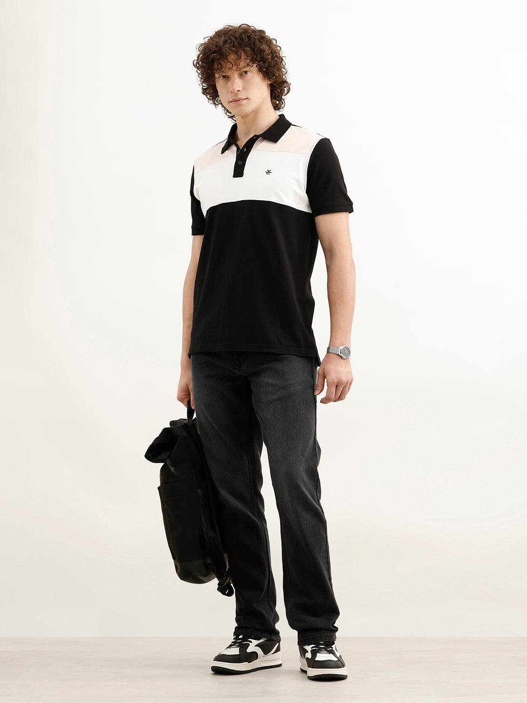 Slim Fit Colour Blocked Polo T-Shirt | Black