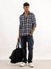 Slim Fit Checkered Full Sleeve Shirt | Navy Blue