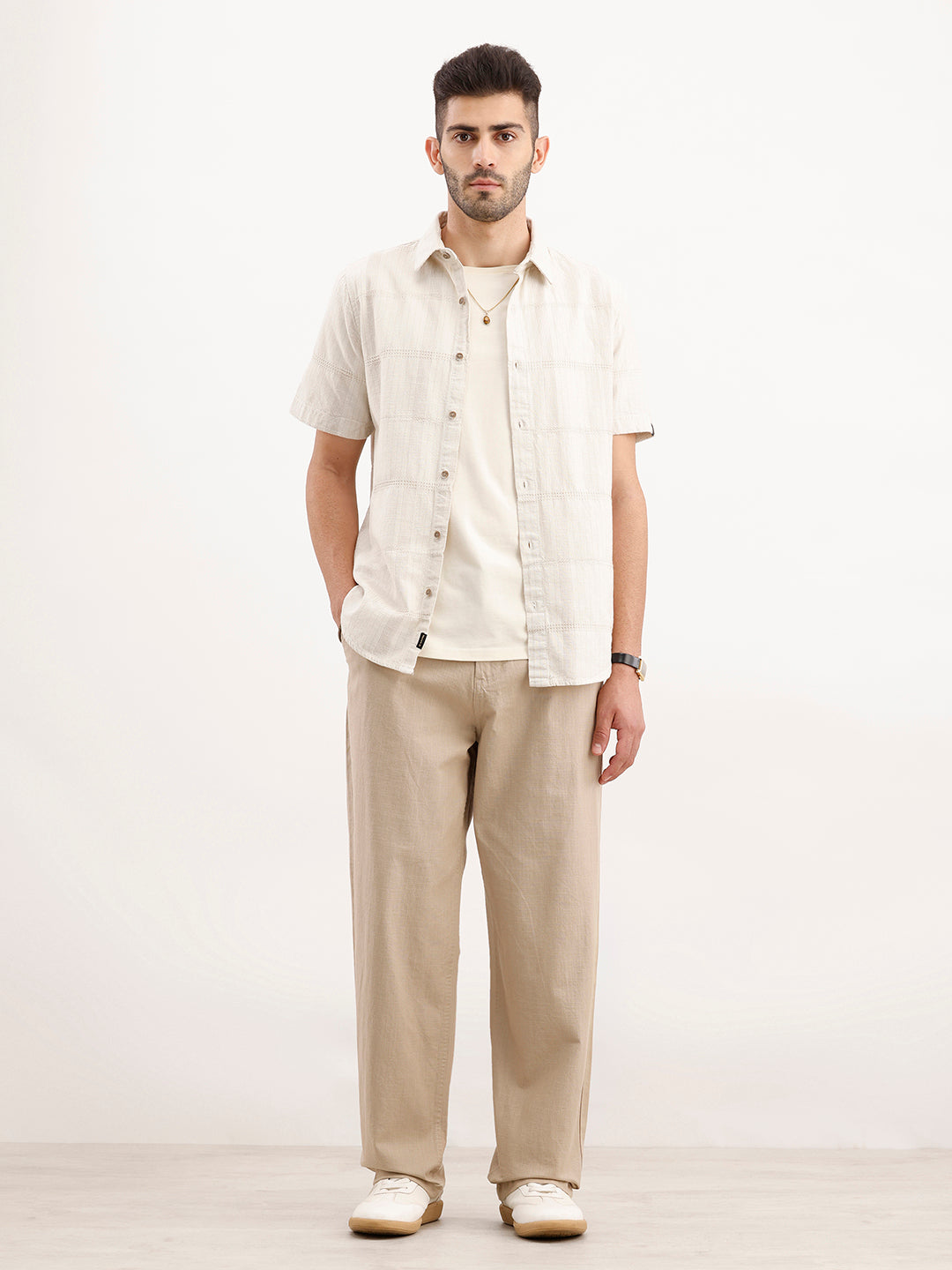 Loose Fit Cotton Trouser | Beige