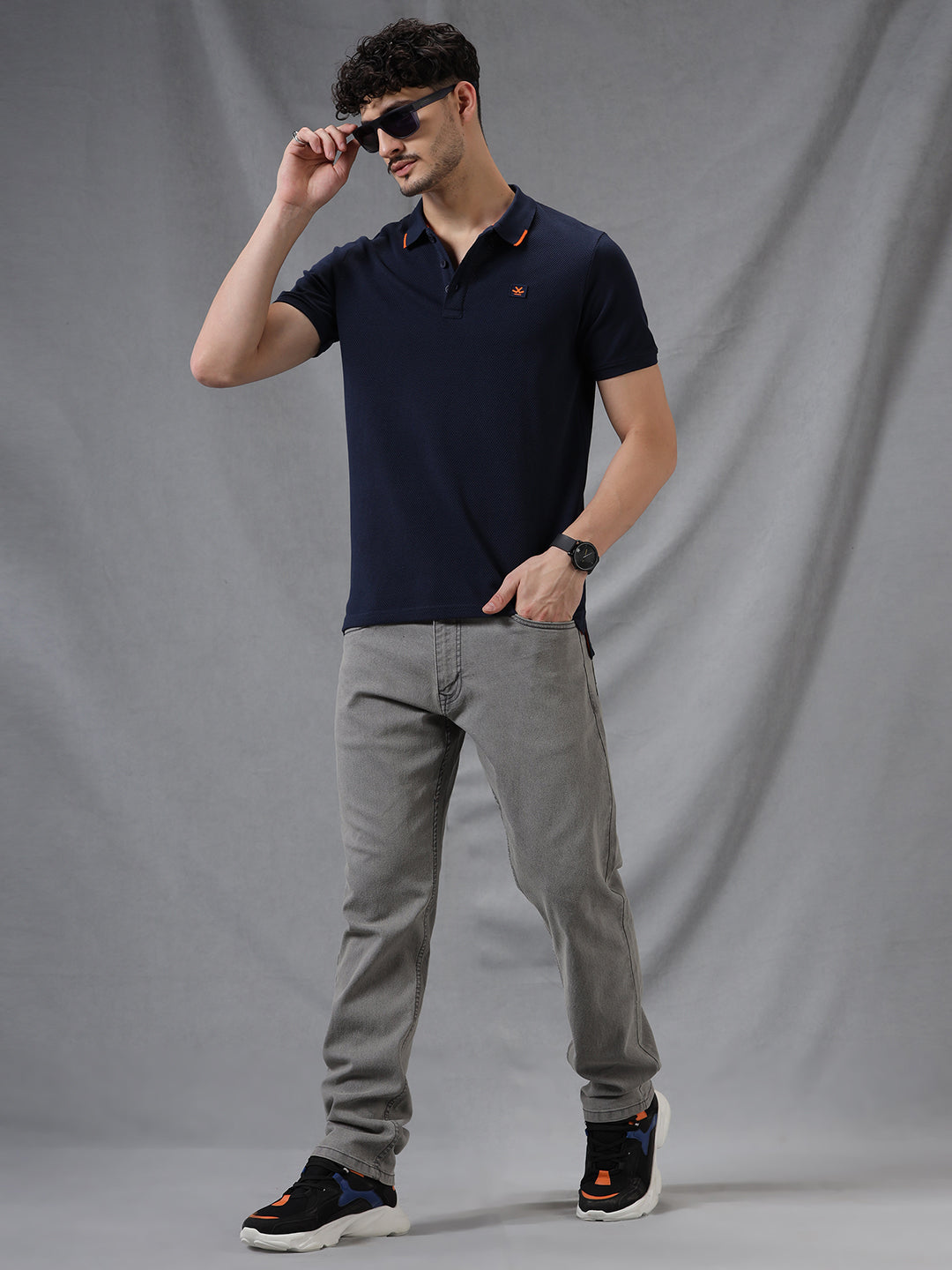 Solid Texture Navy Polo T-Shirt