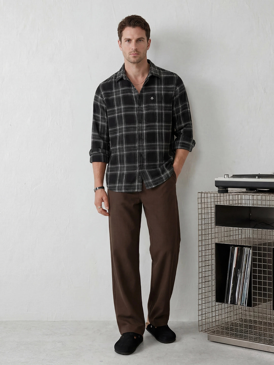 Classic Regular Fit Checkered Shirt | Black